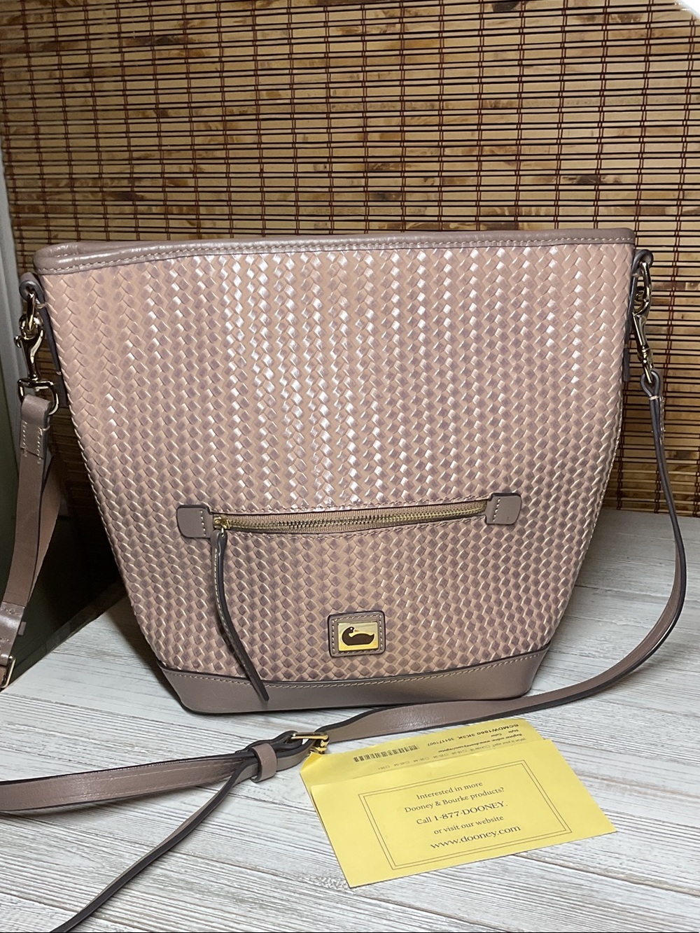 Dooney & Bourke Blush Woven Leather Crossbody Bucket Bag